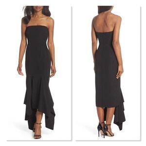 VINCE CAMUTO | Strapless Asymmetrical Midi Dress - [size 10 in Black]